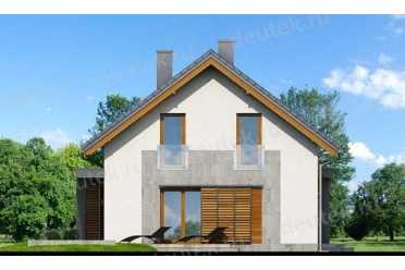 Проект одноэтажного дома из керамических блоков с террасой, мансардой и одноместным гаражом DTN100042