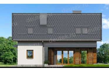 Проект одноэтажного дома из керамических блоков с террасой, мансардой и одноместным гаражом DTN100042
