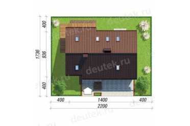 Проект одноэтажного дома из керамических блоков с террасой, мансардой и двухместным гаражом DTN100043