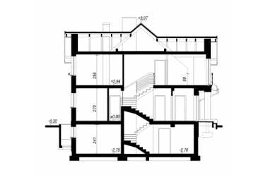 Проект двухэтажного дома из керамических блоков с подвалом и одноместным гаражом DTN100057