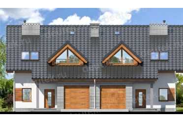 Проект двухэтажного дома из керамических блоков двухместным гаражом для двух семей DTN100066