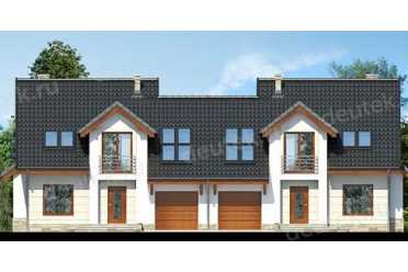 Проект европейского двухэтажного дома с мансардой и одноместным гаражом 11 на 11 метров DTS100004