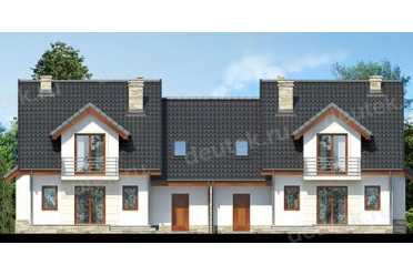 Проект европейского двухэтажного дома с мансардой и одноместным гаражом 11 на 11 метров DTS100004