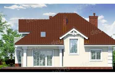 Проект европейского двухэтажного дома с мансардой, эркером и камином 13 на 10 метров DTS100007
