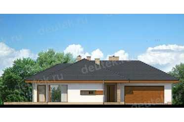 Проект европейского одноэтажного дома с двухместным гаражем и камином 17 на 20 метров DTS100030