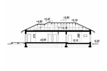 Проект европейского одноэтажного дома с двухместным гаражем и камином 17 на 20 метров DTS100030