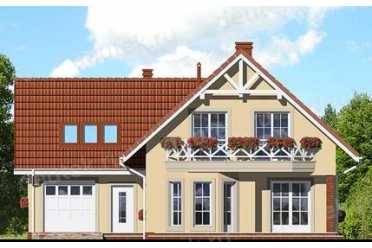 Проект европейского двухэтажного дома с одноместным гаражом и  мансардой 14 на 12 метров DTS100033