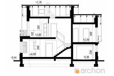 Проект двухэтажного дома с одноместным гаражом, мансардой и эркером 12 на 8 DTS100035
