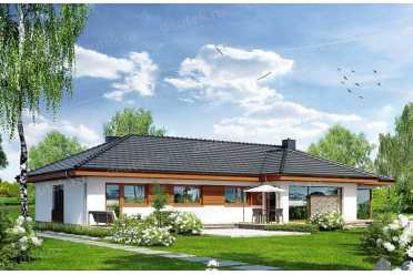 Проект европейского одноэтажного дома с двухместным гаражом, чердаком и эркером 17 на 22 м - DTA100042 DTS100042