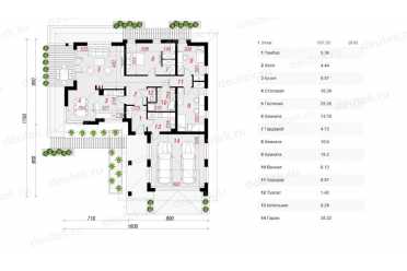 Проект европейского одноэтажного дома с двухместным гаражом, чердаком и камином 16 на 18 м - DTA100045 DTS100045