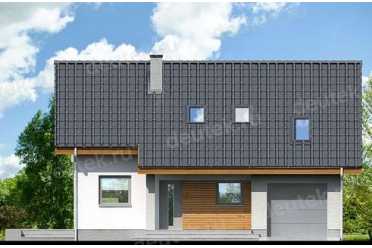 Проект двухэтажного дома с одноместным гаражом и кабинетом в европейском стиле 12 на 11 м - DTS100055 DTS100055