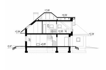 Проект европейского двухэтажного дома с одноместным гаражом и эркером 11 на 14 м - DTS100056 DTS100056