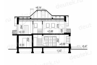 Проект европейского дома с мансардой и одноместным гаражом 9 на 12 метров DTV100002