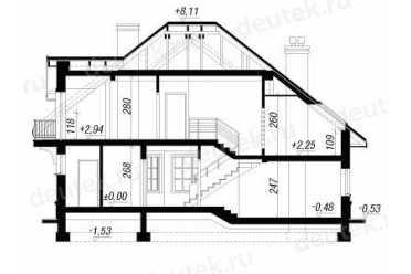 Проект европейского дома с мансардой и двухместным гаражом 12 на 15 метров DTV100007