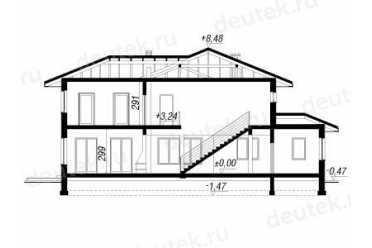 Проект европейского дома с двухместным гаражом 15 на 17 метров DTV100013
