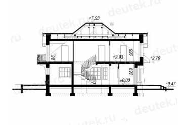 Проект двухэтажного дома из керамаблоков с мансардой и двухместным гаражом DTV100020