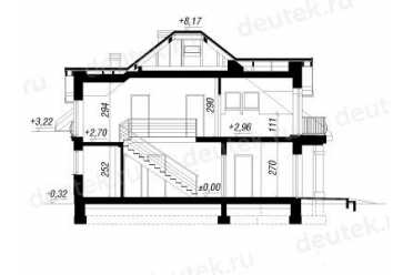 Проект двухэтажного дома из керамаблоков с мансардой и одноместным гаражом DTV100024