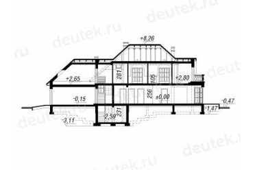 Проект двухэтажного дома из керамаблоков с мансардой и двухместным гаражом DTV100033