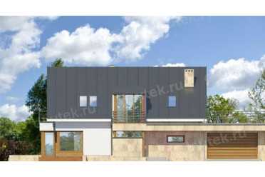 Проект двухэтажного дома из керамаблоков с мансардой и двухместным гаражом DTV100041