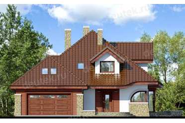 Проект двухэтажного дома из керамаблоков с мансардой и двухместным гаражом DTV100043
