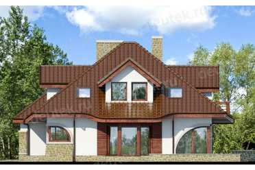 Проект двухэтажного дома из керамаблоков с мансардой и двухместным гаражом DTV100043