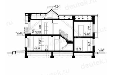 Проект двухэтажного дома из керамаблоков с мансардой и одноместным гаражом DTV100047