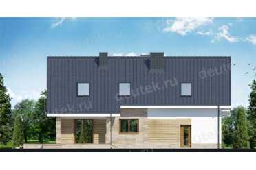 Проект двухэтажного дома из керамаблоков с мансардой и двухместным гаражом DTV100048