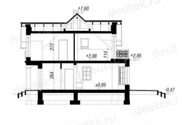 Проект двухэтажного дома из керамаблоков с мансардой и камином DTV100061