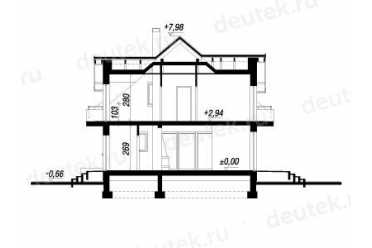 Проект двухэтажного дома из керамаблоков с мансардой и двухместным гаражом DTV100062