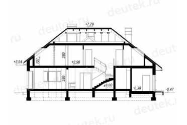Проект двухэтажного дома из керамаблоков с мансардой и двухместным гаражом DTV100064