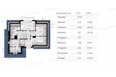 Проект двухэтажного дома из керамаблоков с мансардой и двухместным гаражом DTV100064