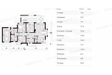 Проект одноэтажного дома из керамоблоков с одноместным гаражом DTV100082