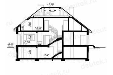 Проект трехэтажного дома из керамоблоков с мансардой и двухместным гаражом DTV100091