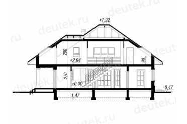 Проект двухэтажного дома из керамоблоков с мансардой и одноместным гаражом DTV100110