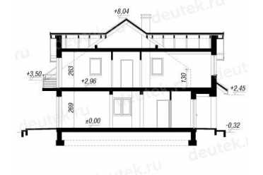 Проект двухэтажного дома из керамоблоков с мансардой и одноместным гаражом DTV100134
