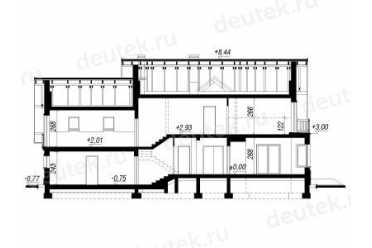 Проект двухэтажного дома из керамоблоков с мансардой и двухместным гаражом DTV100158