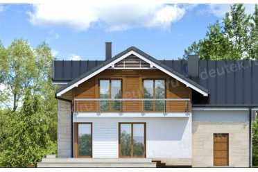 Проект двухэтажного дома из керамоблоков с мансардой и одноместным гаражом DTV100163