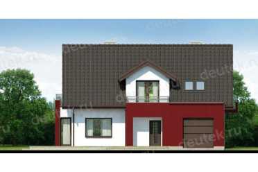 Проект двухэтажного дома из керамоблоков с мансардой и одноместным гаражом DTV100167