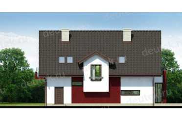 Проект двухэтажного дома из керамоблоков с мансардой и одноместным гаражом DTV100167