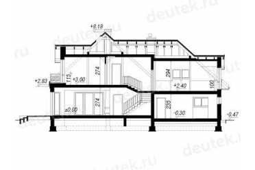Проект двухэтажного дома из керамоблоков с мансардой и двухместным гаражом DTV100175