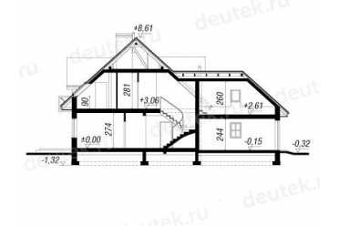 Проект двухэтажного дома из керамоблоков с мансардой и двухместным гаражом DTV100177