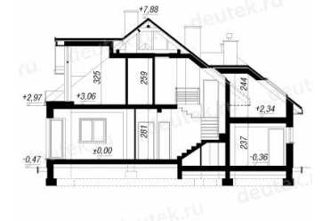 Проект двухэтажного дома из керамоблоков с мансардой и двухместным гаражом DTV100184
