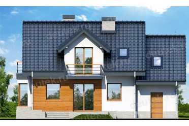 Проект двухэтажного дома из керамоблоков с мансардой и одноместным гаражом DTV100192