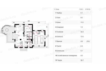 Проект двухэтажного дома из керамоблоков с мансардой и двухместным гаражом DTV100198