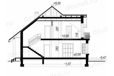 Проект двухэтажного дома из керамоблоков с мансардой и одноместным гаражом DTV100207