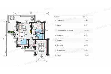 Проект двухэтажного дома из керамоблоков с мансардой и одноместным гаражом - DTV100219 DTV100219