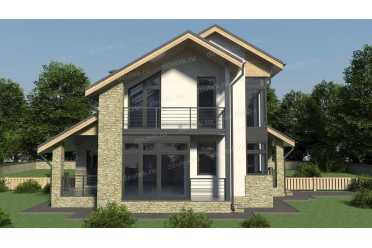 Проект двухэтажного дома из газобетонных блоков с террасой DTV100291