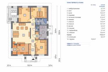 Проект одноэтажного дома 11х16 из пеноблоков DTM138