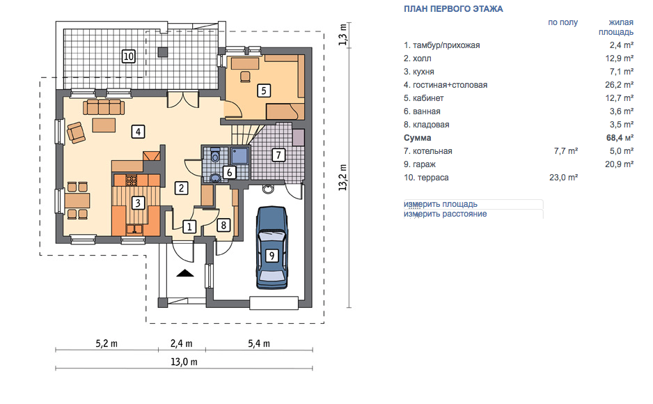 D-164-1P проект одноэтажного дома из пеноблоков размером 16 на 20